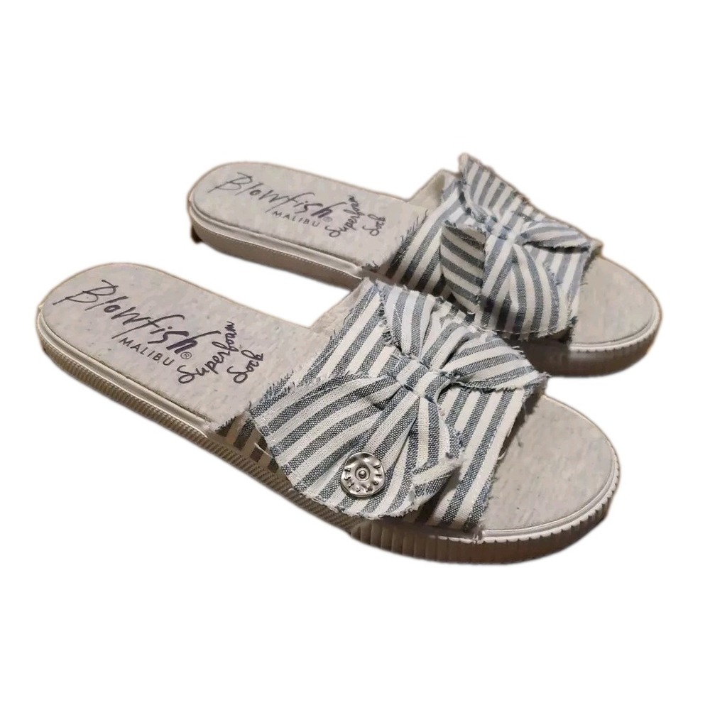 Blowfish Malibu Superfoam Sock Slip‎ on Sandals Size 9.5 Blue and White Stripes